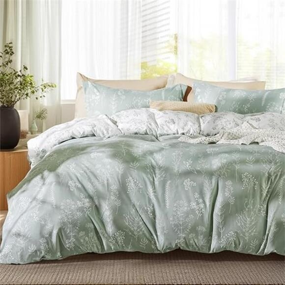 Bedsure Queen Comforter Set - Sage Green Bed Set, 3 Pieces Cute Floral Bedding - Picture 7 of 7